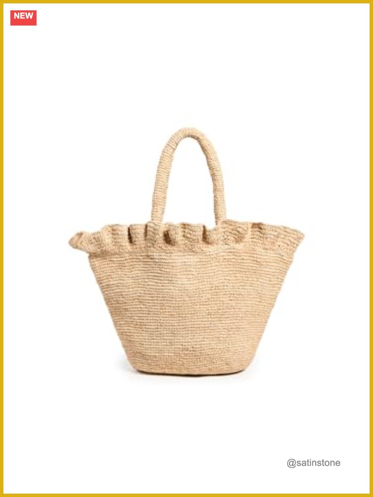 Raffia Woven Tote With Ruffle, Large Capacity Shoulder Bag